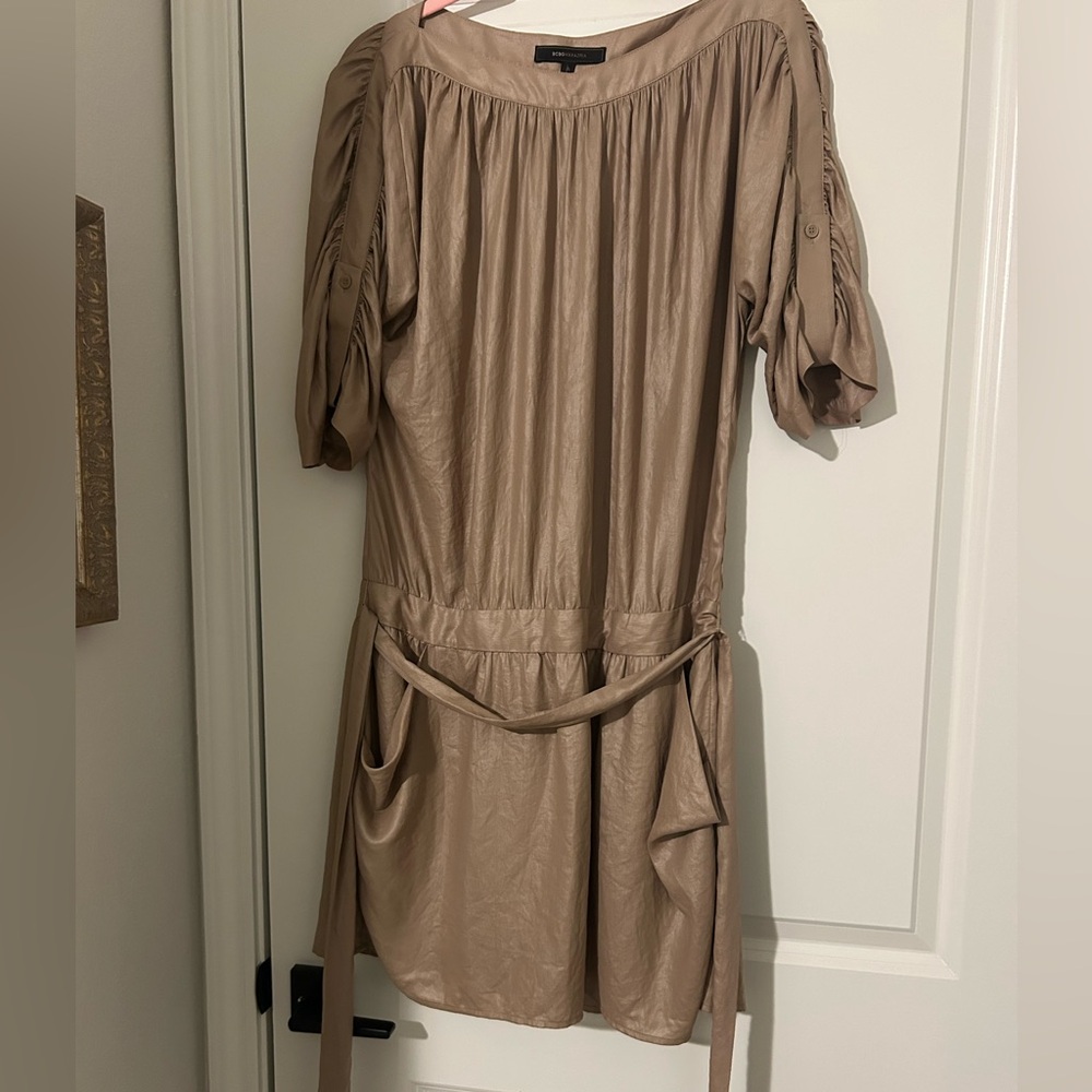 BCBGMaxAzria Beige Gathered Neckline Blouse